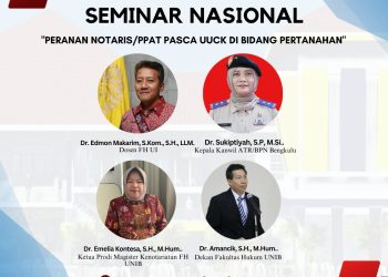 Prodi Magister Kenotariatan FH UNIB Mengadakan Seminar Nasional “Peranan Notaris/PPAT Pasca UUCK di Bidang Pertahanan”